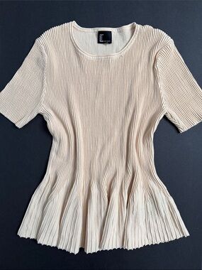 Love Token Cream Ribbed Short-Sleeve Peplum Top